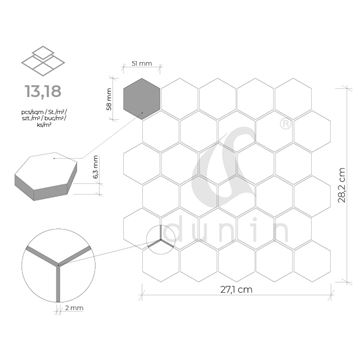 DUNIN HEXAGONIC mozaika 27,1x28,2(5,1x5,8)cm, lesk, maui HEX. MAUI 51 Technický nákres
