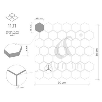 DUNIN METALLIC mozaika 30x30(4,8x5,5)cm, black/silver AL. GREY HEX. MIX 48 Technický nákres