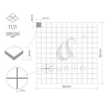 DUNIN METALLIC mozaika 30x30(2,3x2,3)cm, black/silver AL. GREY MIX 23 Technický nákres