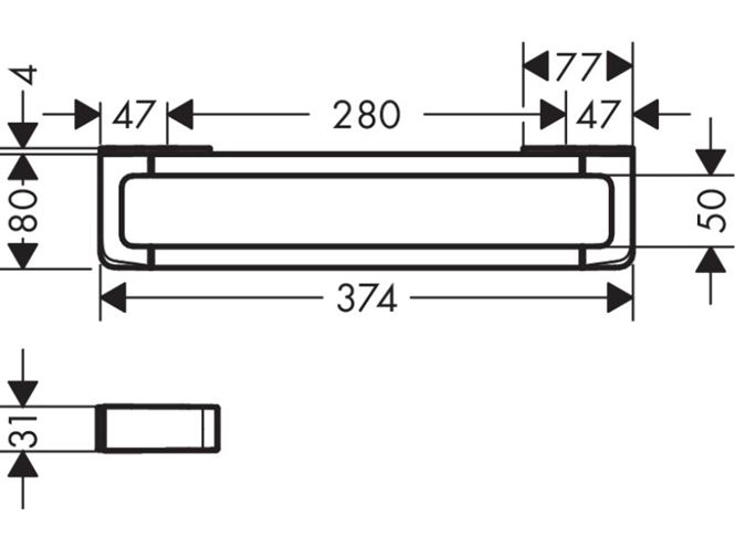 AXOR UNIVERSAL držiak uteráka 374 mm, chróm 42830000 Technický nákres