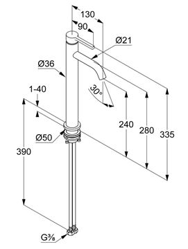 KLUDI NOVA FONTE umývadlová stojanková batéria, chróm 202980515 Technický nákres