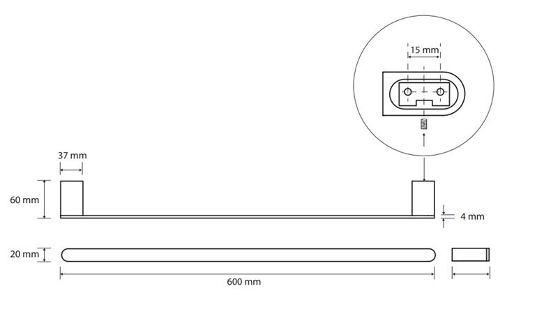 BEMETA GALLA držiak uteráka 600 mm, matná čierna/coffee gold 108104040 Technický nákres
