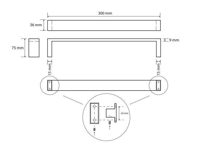 BEMETA GAMMA držiak uteráka 300 mm, chróm 145804012 Technický nákres