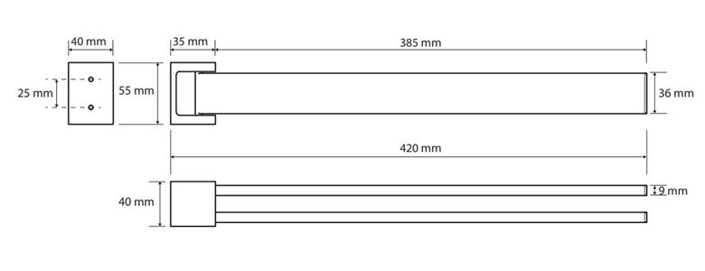 BEMETA GAMMA držiak uterákov 420 mm, dvojramenný, otočný, chróm 145804102 Technický nákres