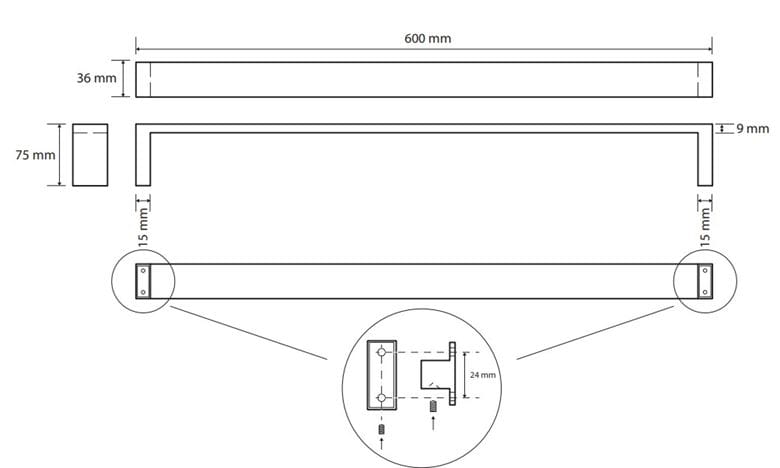 BEMETA GAMMA držiak uteráka 600 mm, chróm 145804042 Technický nákres