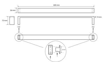 BEMETA GAMMA držiak uteráka 600 mm, chróm 145804042 Technický nákres