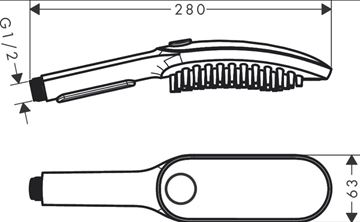 HANSGROHE DOGSHOWER 150 3JET ručná sprcha 150x63 mm, 3 prúdy, matná biela 26640700 Technický nákres