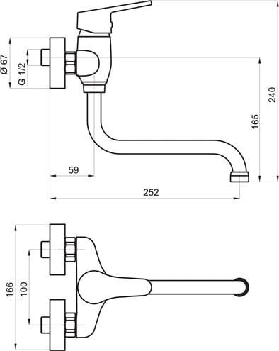 EASY PLUS NEON umývadlová nástenná batéria, chróm 93474/T,0 Technický nákres