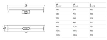 ACO SHOWERDRAIN C sprchový žľab 885 mm, do priestoru, bočný odtok DN 50, bez roštu, nerez oceľ 9010.88.03 Technický nákres