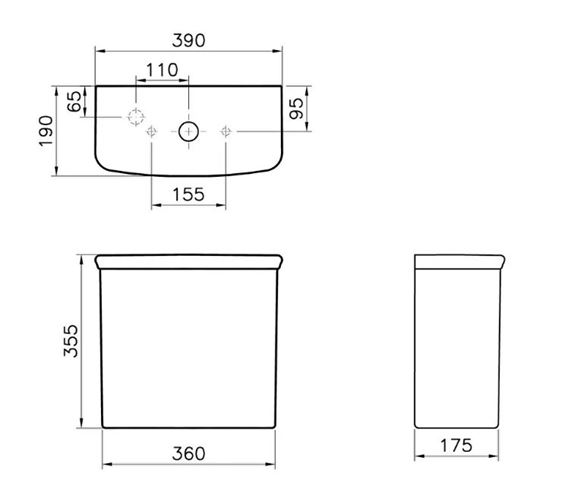 VITRA VALARTE WC kombi nádržka, spodný prívod vody 4161B003-1619 Technický nákres