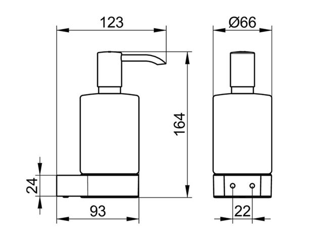 KEUCO PLAN dávkovač tekutého mydla 250 ml, nástenný, sklo, chróm 14953019000 Technický nákres