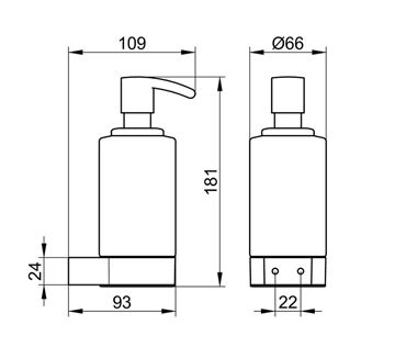 KEUCO PLAN dávkovač penového mydla 250 ml, nástenný, sklo, chróm 14957019000 Technický nákres