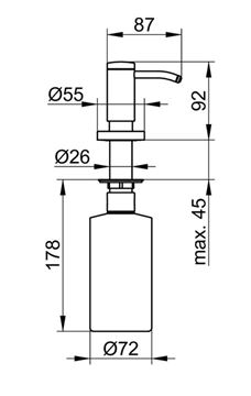 KEUCO PLAN dávkovač tekutého mydla 500 ml, vstavaný, chróm 14949010200 Technický nákres
