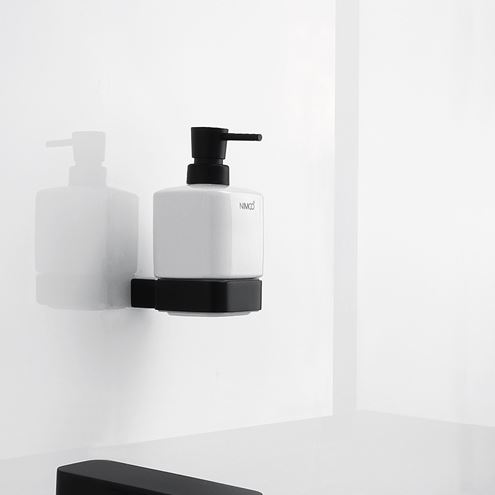 NIMCO KIBO dávkovač tekutého mydla 320 ml, nástenný, keramika, čierna/biela KI-14031K-T-90 Obrázek - fotka