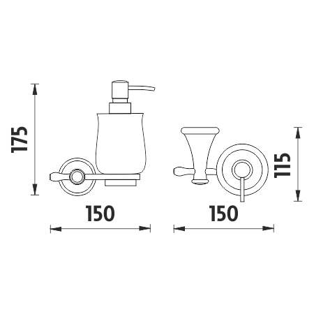NIMCO LADA dávkovač tekutého mydla 300 ml, nástenný, keramika, chróm/biela LA 19031K-26 Technický nákres