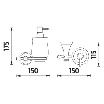 NIMCO LADA dávkovač tekutého mydla 300 ml, nástenný, keramika, chróm/biela LA 19031K-26 Technický nákres