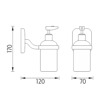 NIMCO SIMONA dávkovač tekutého mydla 200 ml, nástenný, sklo, chróm SI 7231C-P-26 Technický nákres