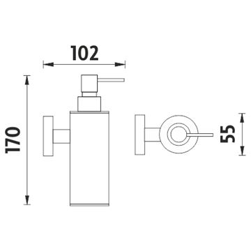 NIMCO UNIX dávkovač tekutého mydla 150 ml, nástenný, chróm UN 13031MN-26 Technický nákres