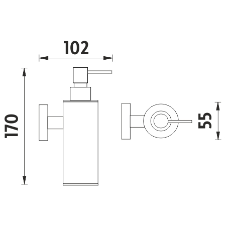 NIMCO UNIX dávkovač tekutého mydla 150 ml, nástenný, chróm UN 13031MN-26 Technický nákres