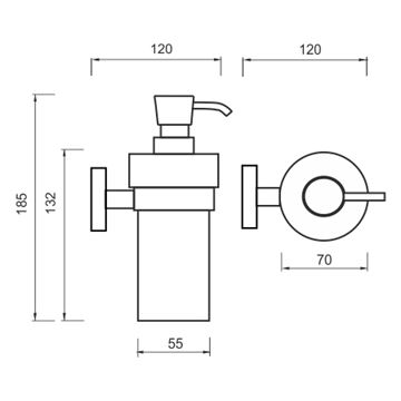 NIMCO UNIX dávkovač tekutého mydla 250 ml, nástenný, sklo, nerez oceľ UNM 13031WL-10 Technický nákres