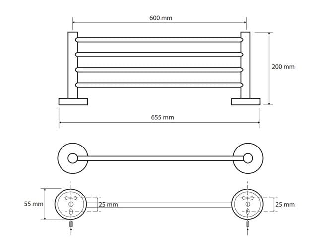 BEMETA OMEGA držiak uterákov 665 mm, chróm 104105082 Technický nákres