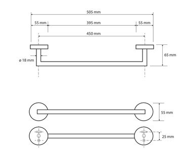 BEMETA OMEGA držiak uteráka 505 mm, chróm 104204022 Technický nákres