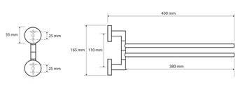 BEMETA OMEGA držiak uterákov 450 mm, dvojramenný, otočný, chróm 104204102 Technický nákres