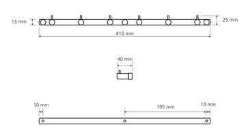 BEMETA OMEGA držiak uterákov so šiestimi háčikmi 410 mm, chróm 104606112 Technický nákres