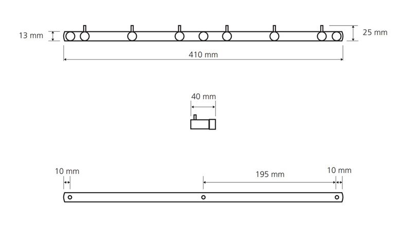 BEMETA OMEGA držiak uterákov so šiestimi háčikmi 410 mm, chróm 104606112 Technický nákres