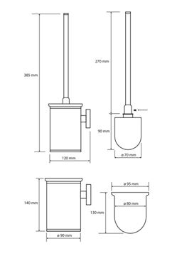 BEMETA OMEGA WC kefa, nástenná, chróm 104913112 Technický nákres