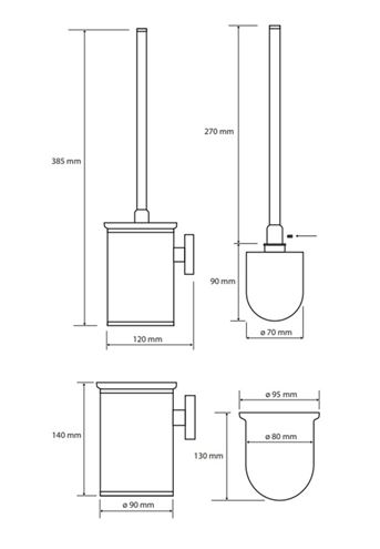 BEMETA OMEGA WC kefa, nástenná, chróm 104913112 Technický nákres