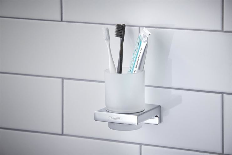 HANSGROHE ADDSTORIS držiak kefiek s pohárikom, nástenný, sklo, chróm 41749000 Obrázek - fotka