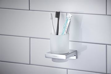 HANSGROHE ADDSTORIS držiak kefiek s pohárikom, nástenný, sklo, chróm 41749000 Obrázek - fotka