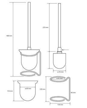 BEMETA OMEGA WC kefa, na postavenie, chróm 104113102 Technický nákres