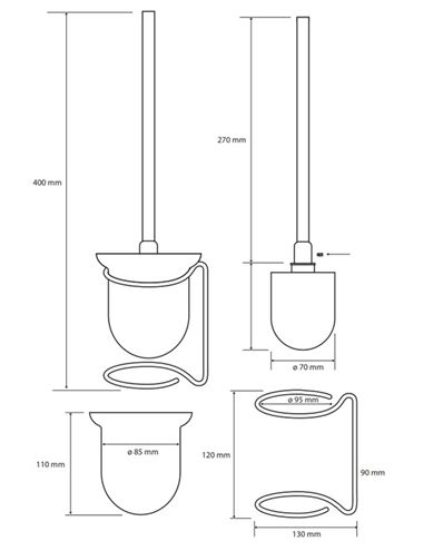 BEMETA OMEGA WC kefa, na postavenie, chróm 104113102 Technický nákres