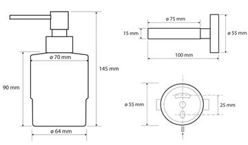 BEMETA OMEGA dávkovač tekutého mydla 200 ml, nástenný, sklo, chróm 104109102 Technický nákres