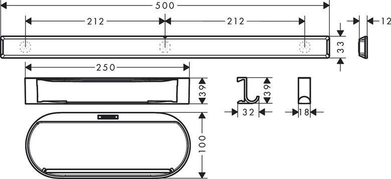 HANSGROHE WALLSTORIS sada kúpeľňových doplnkov, biela 27967700 Technický nákres