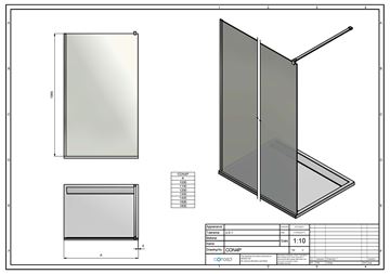 CONCEPT 200 CON4P stena walk-in 140x200 cm, čierna/číre sklo CON4P1400607 Technický nákres