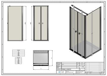 CONCEPT 200 CONT2 bočná stena 120x200 cm, čierna/číre sklo CONT21200607 Technický nákres