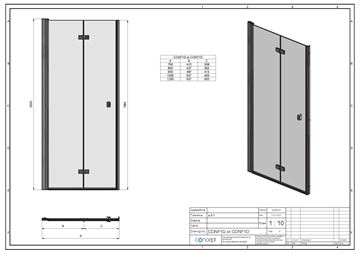 CONCEPT 200 sprchové dvere 120x200 cm, skladacie, pravé, čierna / číre sklo CONF1D1200607 Technický nákres