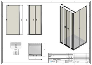 CONCEPT 200 CONT2 bočná stena 100x200 cm, aluchróm/číre sklo CONT21005007 Technický nákres