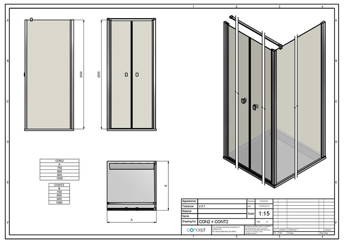 CONCEPT 200 CONT2 bočná stena 90x200 cm, aluchróm/číre sklo CONT20905007 Technický nákres