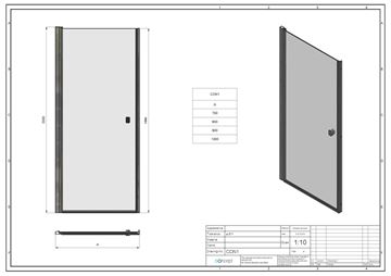 CONCEPT 200 sprchové dvere 75x200 cm, lietacie, aluchróm/číre sklo CON10755007 Technický nákres