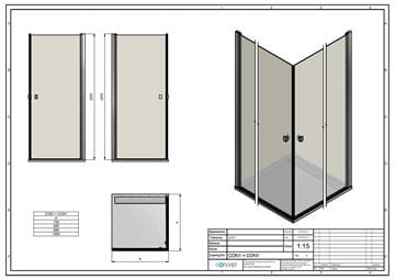 CONCEPT 200 sprchové dvere 90x200 cm, lietacie, aluchróm/číre sklo CON10905007 Technický nákres