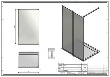 CONCEPT 200 CON4P stena walk-in 140x200 cm, aluchróm/číre sklo CON4P1405007 Technický nákres