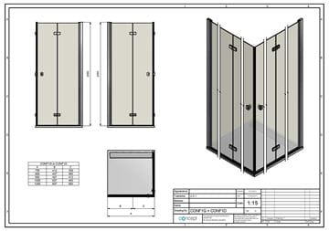 CONCEPT 200 sprchové dvere 100x200 cm, skladacie, pravé, aluchróm/číre sklo CONF1D1005007 Technický nákres