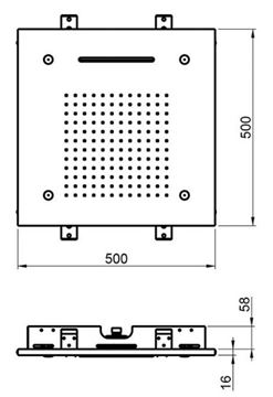 SANJET horná sprcha 500x500 mm, 3 prúdy, nerez E044140 Technický nákres