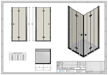 CONCEPT 200 sprchové dvere 120x200 cm, skladacie, pravé, aluchróm/číre sklo CONF1D1205007 Technický nákres