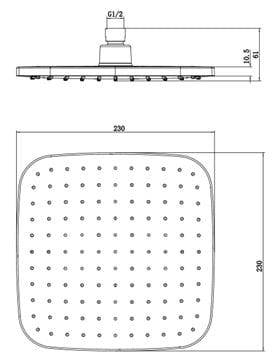 NOVASERVIS horná sprcha 230x230 mm, chróm RUP/580,0 Technický nákres