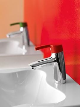 LAUFEN CURVEPRO umývadlová stojanková batéria, chróm/červená HF918570022001 Obrázek - fotka